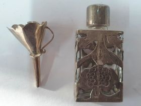 Superb quality, engraved ladies early 20thC silver and glass miniature purfume bottle together