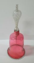 Victorian, c1860 Cranberry & Nailsea glass wedding bell with modern heart shaped silver dinger