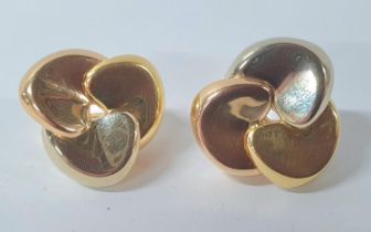 Elsa Schiaparelli pair of tri coloured gold earrings both stamped 750 and signed, 12 grams