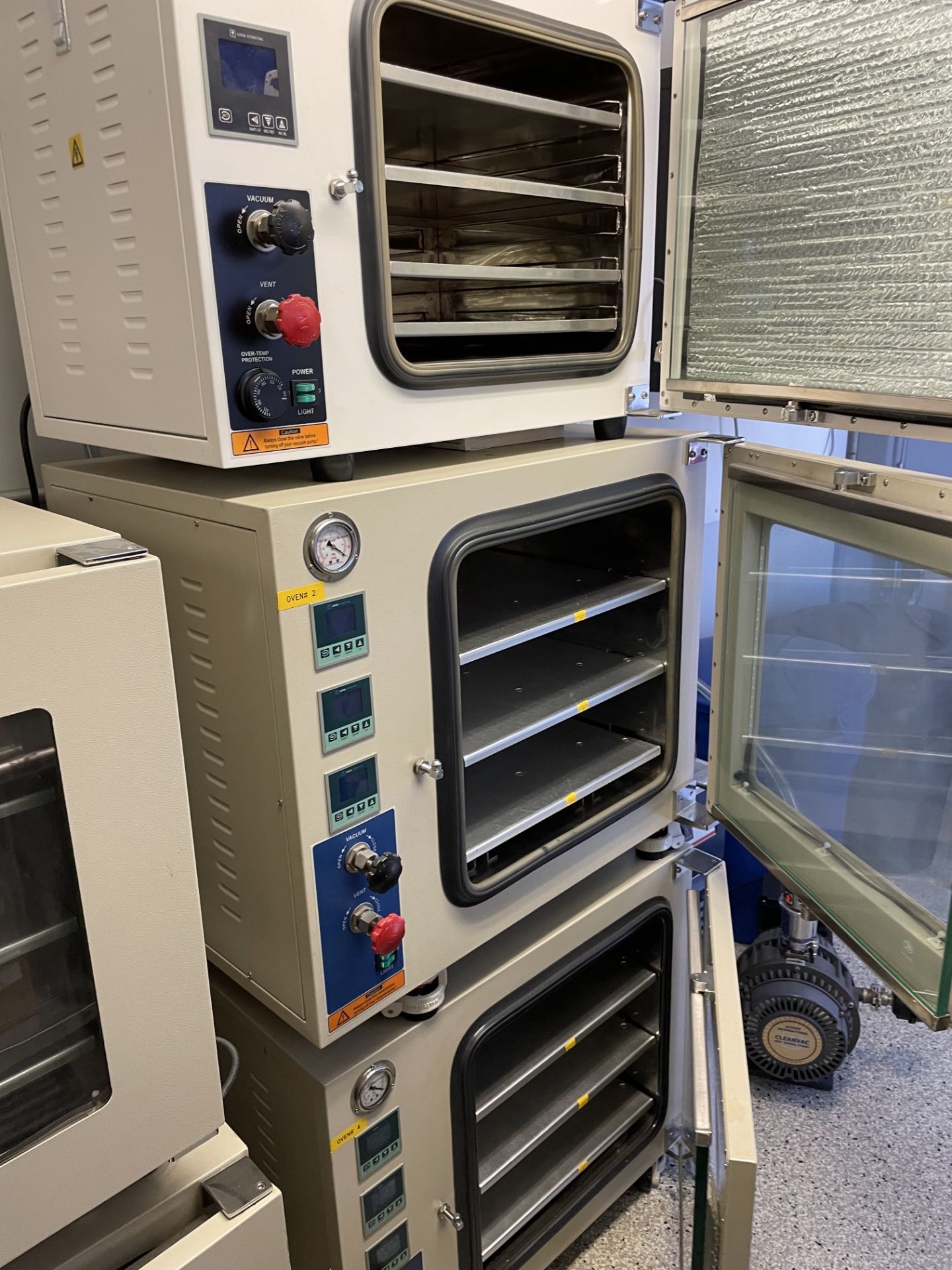 Used Across International (3) Vacuum Oven Set Up , Cold Trap & Scroll Pump.