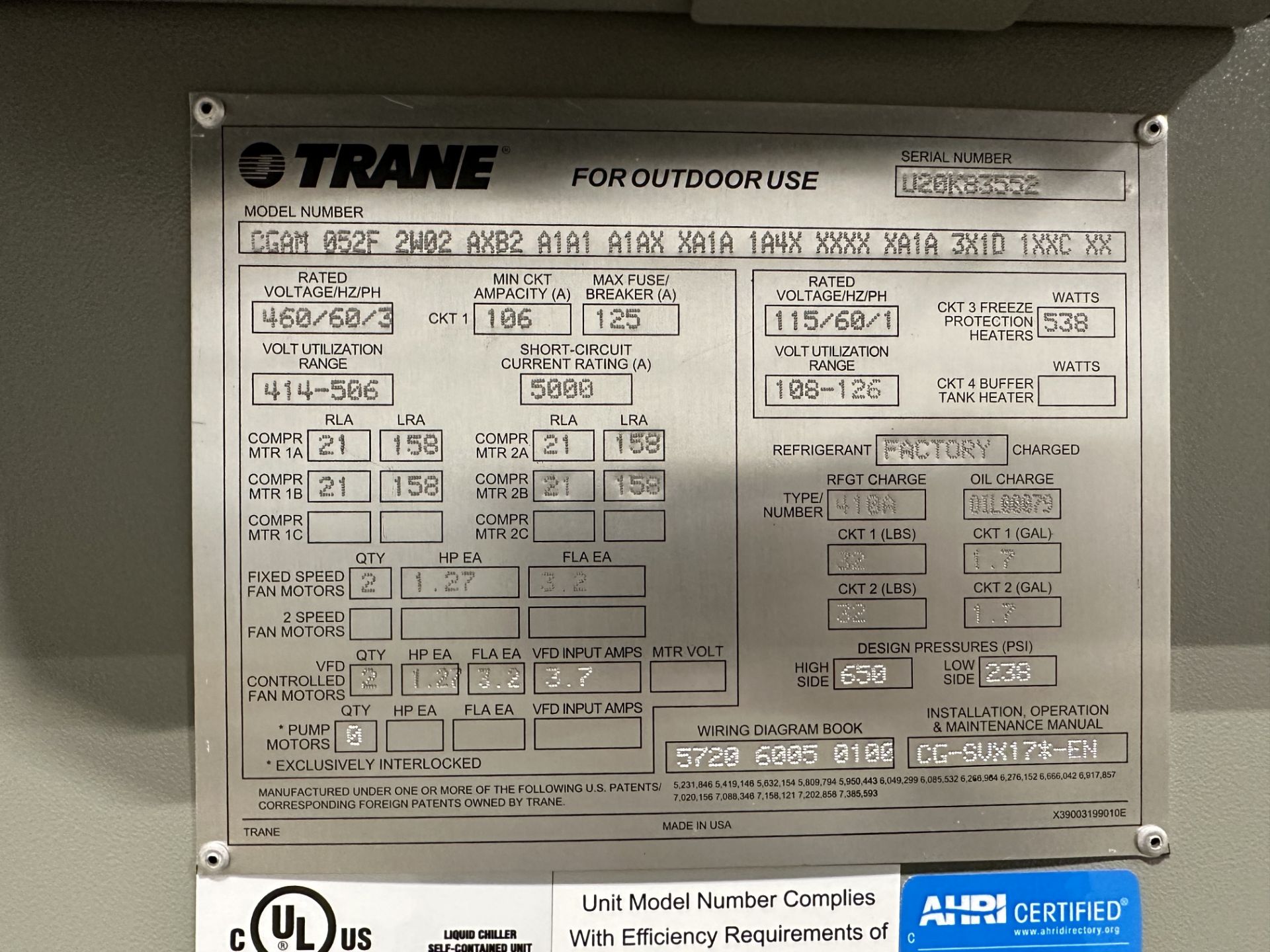 Used Trane Air-Cooled Scroll Chillers. Model CGAM “V”Configuration. - Image 13 of 24