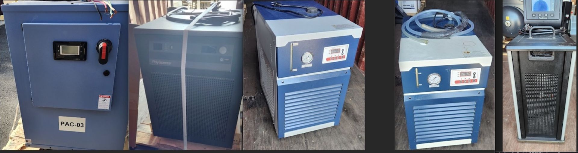 Lot of (5) Used Chillers: (2) PolyScience, (2) Across International (1) Pacific Combustion