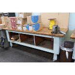 (3) 10'L Wood-Top Portable Work Benches with (1) 4" Bench Vise