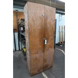 Wooden 2-Door Cabinet with Contents of Pipe Wrenches & Wrenches