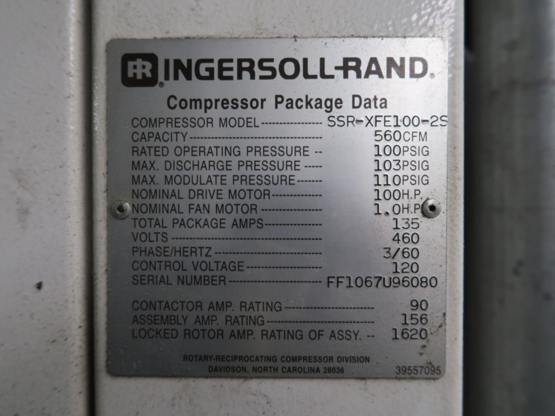 Ingersoll Rand Rotary Screw Air Compresor Mod SSR-XFE100-2S (SEE NOTE) - Image 6 of 6