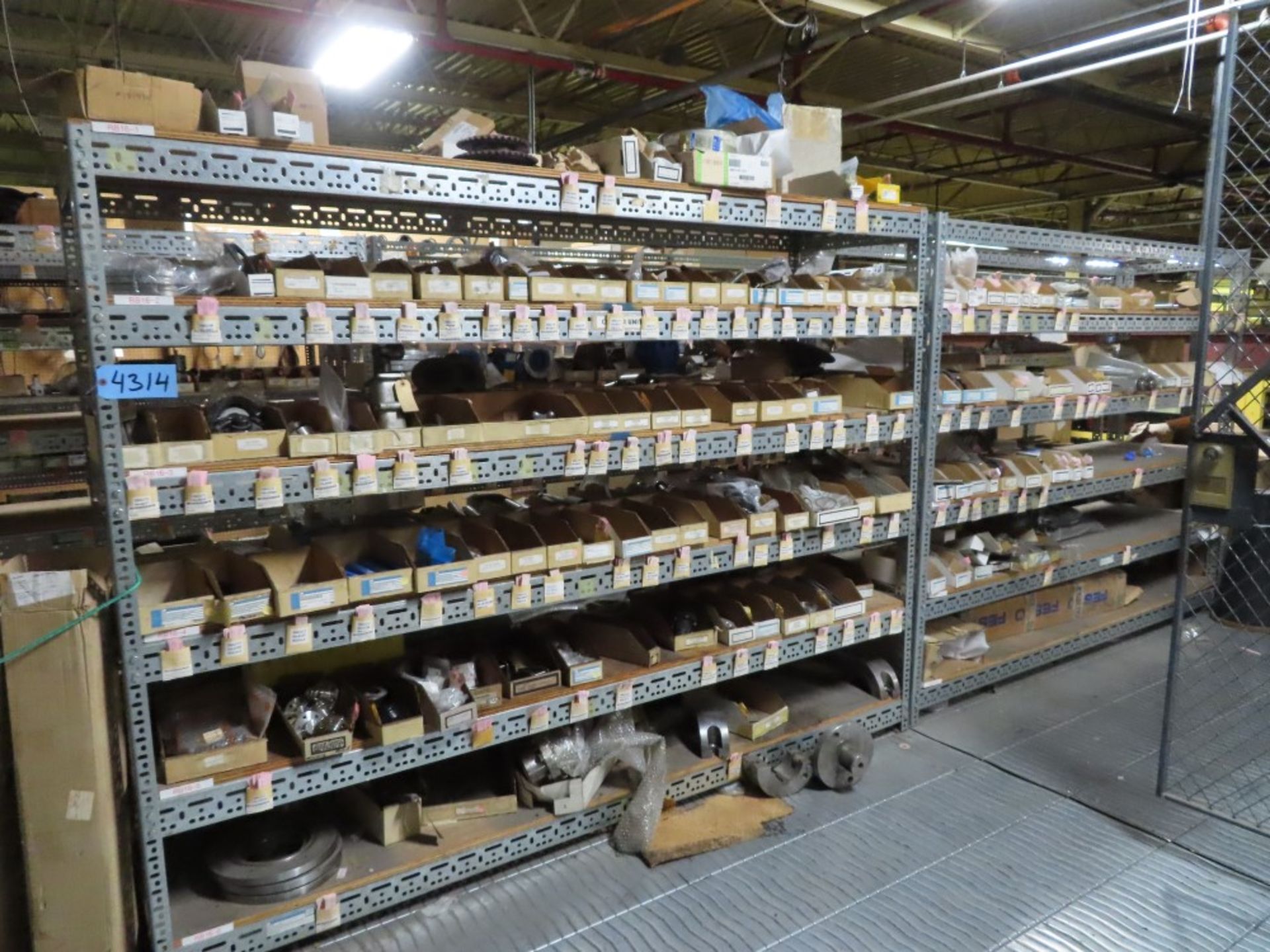 FIRST 1/2 OF MEZZANINE SHELVING, INCLUDING: HAND WHEELS, GEAR BOXES, CYLINDERS, SHAFTS, SPROCKETS (N