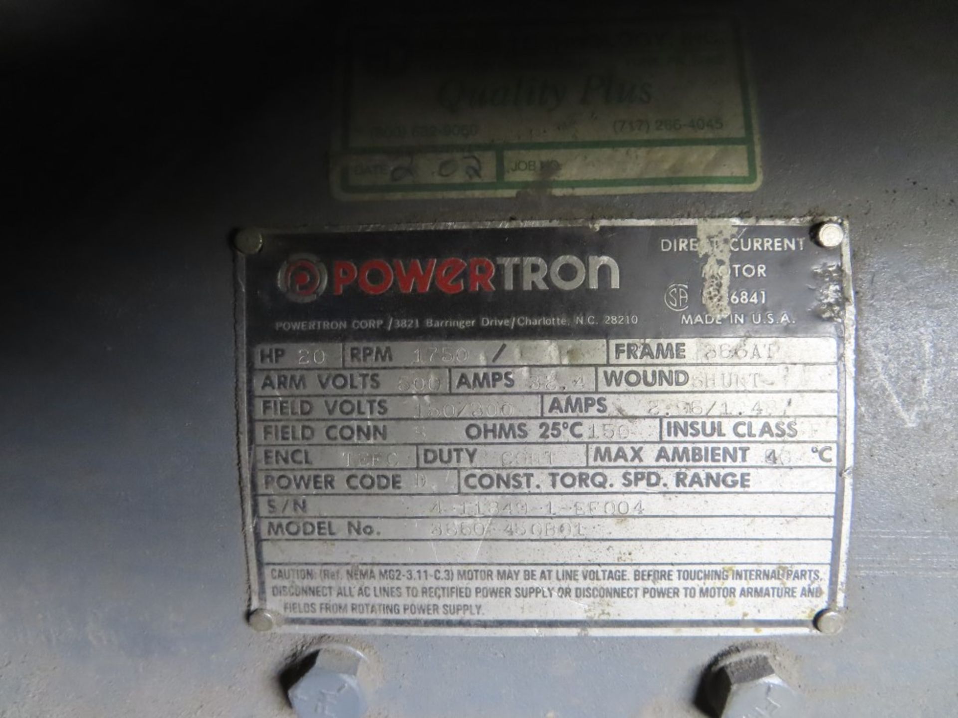 [2] POWERTRON 20HP MOTORS - Image 2 of 3