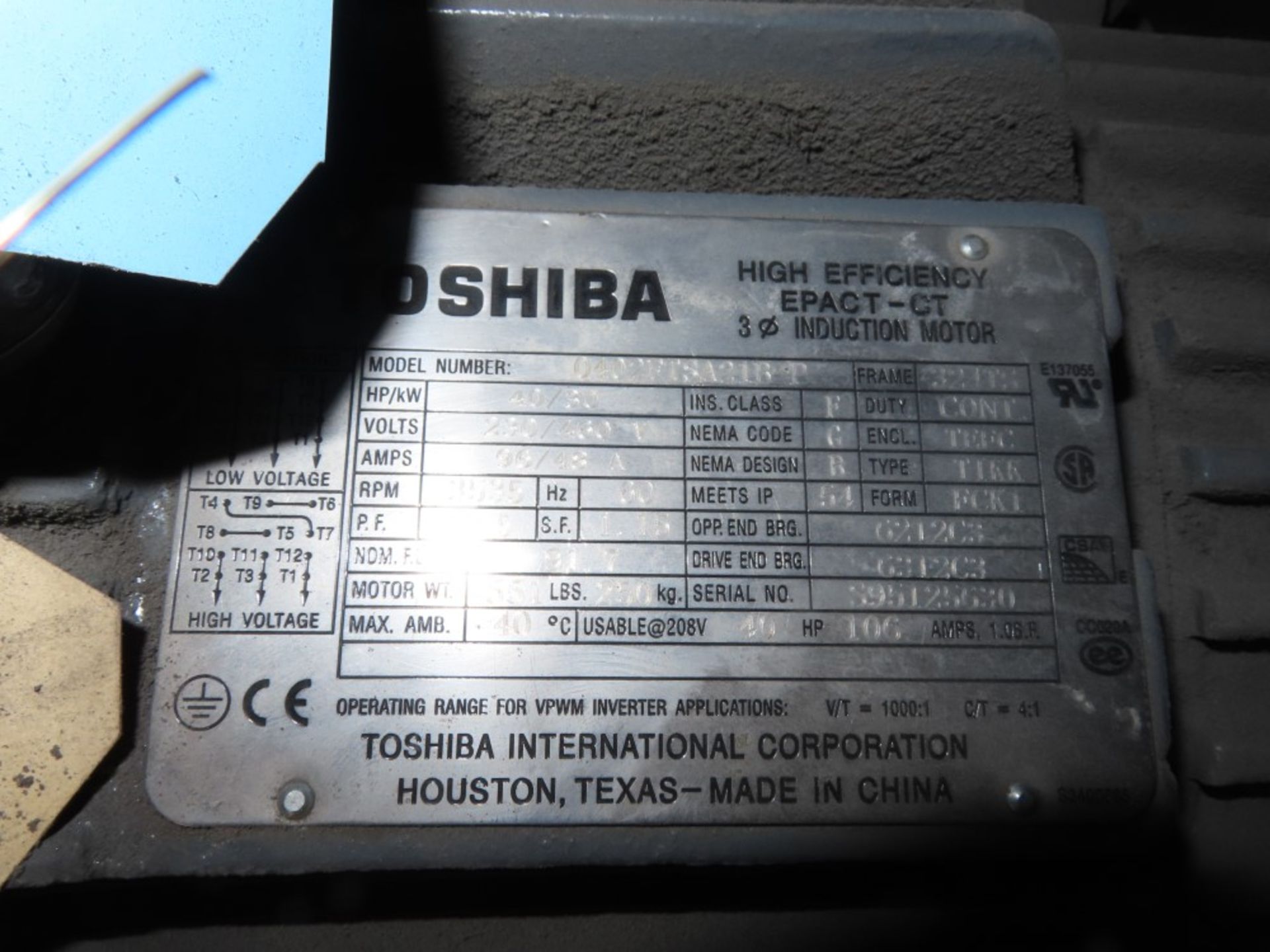 TOSHIBA 40/30HP MOTOR - Image 3 of 3