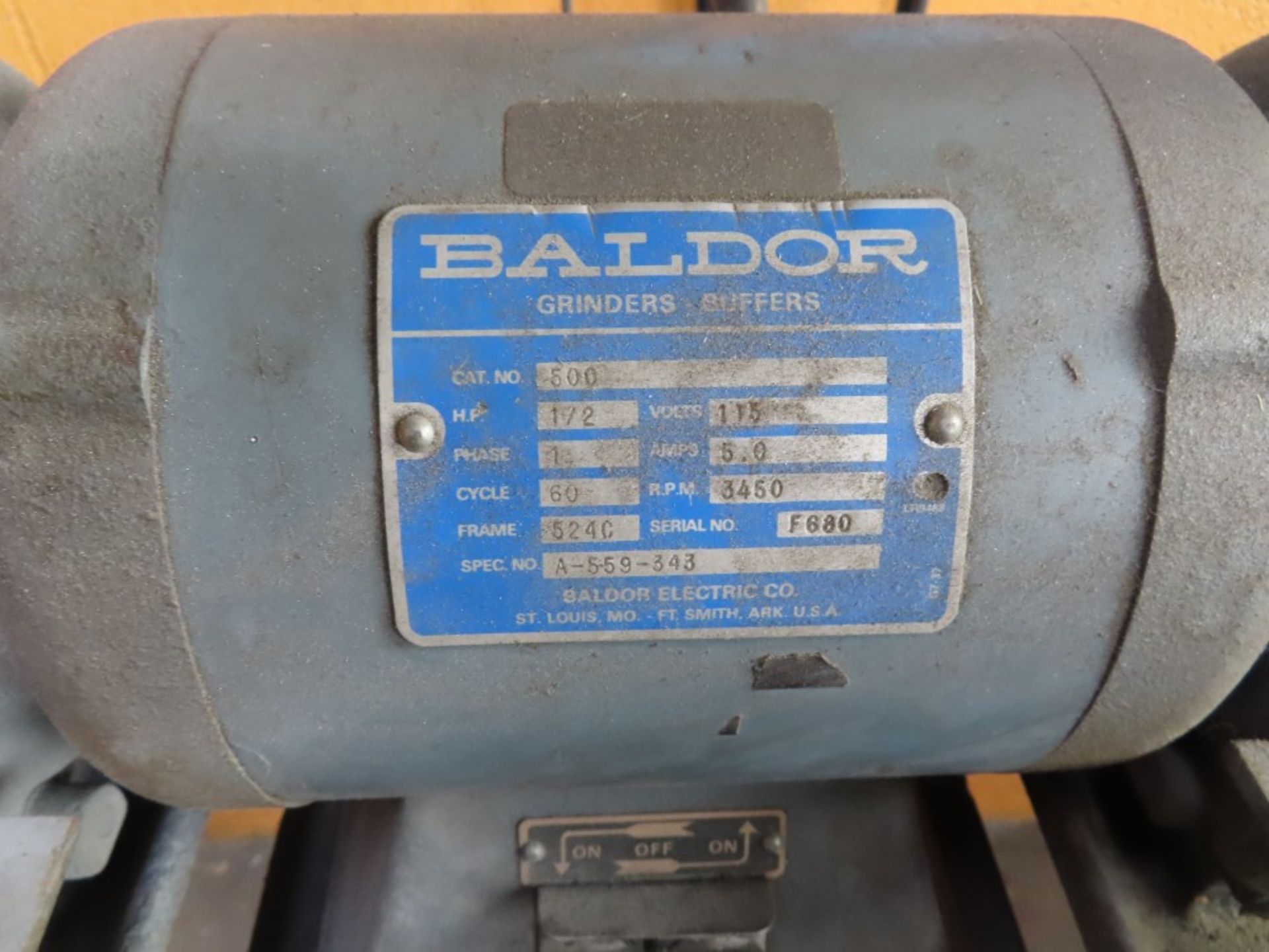 BALDOR MDL. 500 1/2HP DOUBLE END CARBIDE GRINDER - Image 2 of 2