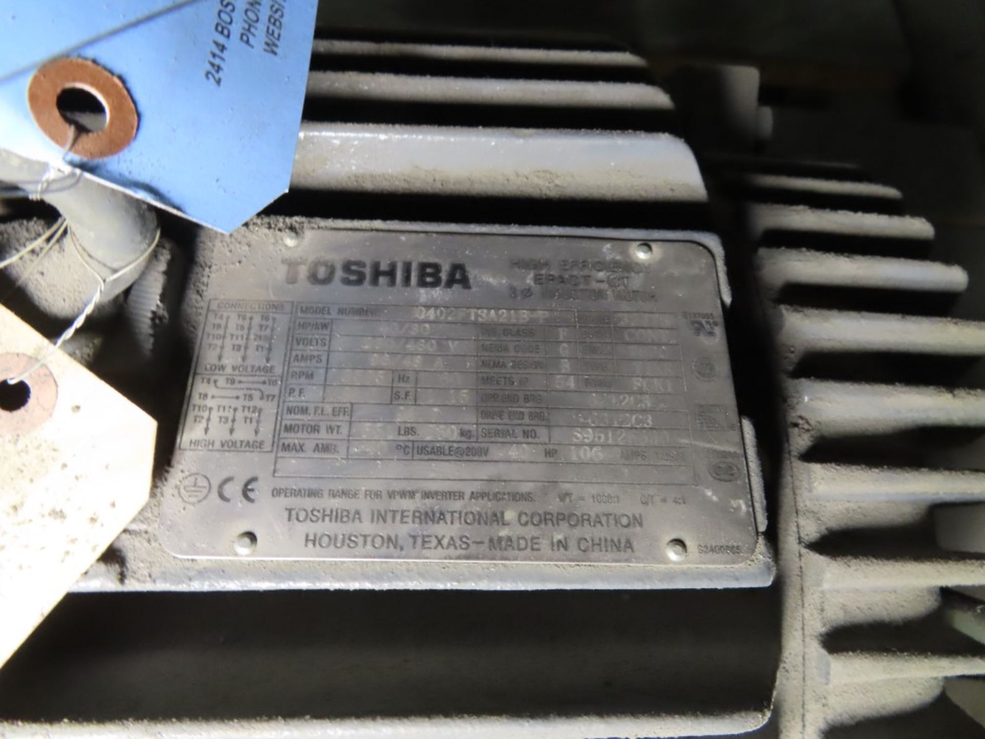 TOSHIBA 40/30HP MOTOR - Image 2 of 3