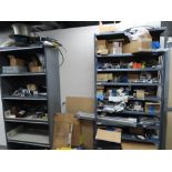 [3] SECTIONS OF SHELVING W/ CYLINDERS, PULLEYS, ETC.