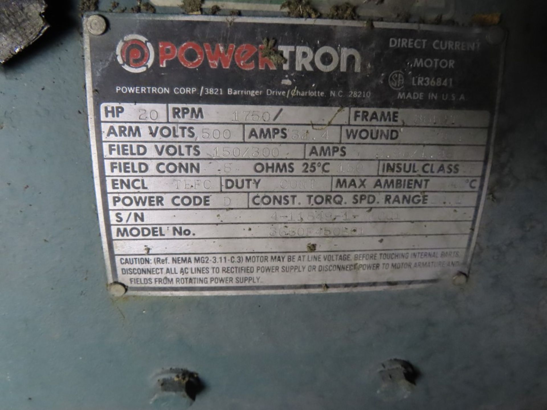 POWERTRON 20HP MOTOR - Image 2 of 2