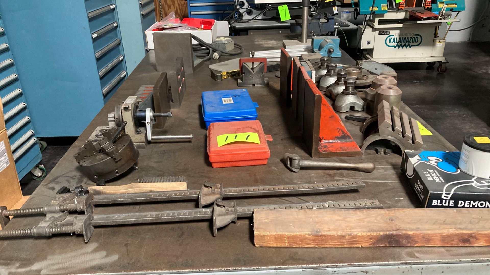 PALLET OF ASSORTED TOOLS, BAR CLAMPS, 3-JAW CHUCK, SET UP RIGHT ANGLE PLATES NON-SLOTTED, GRIND ALL - Image 9 of 15