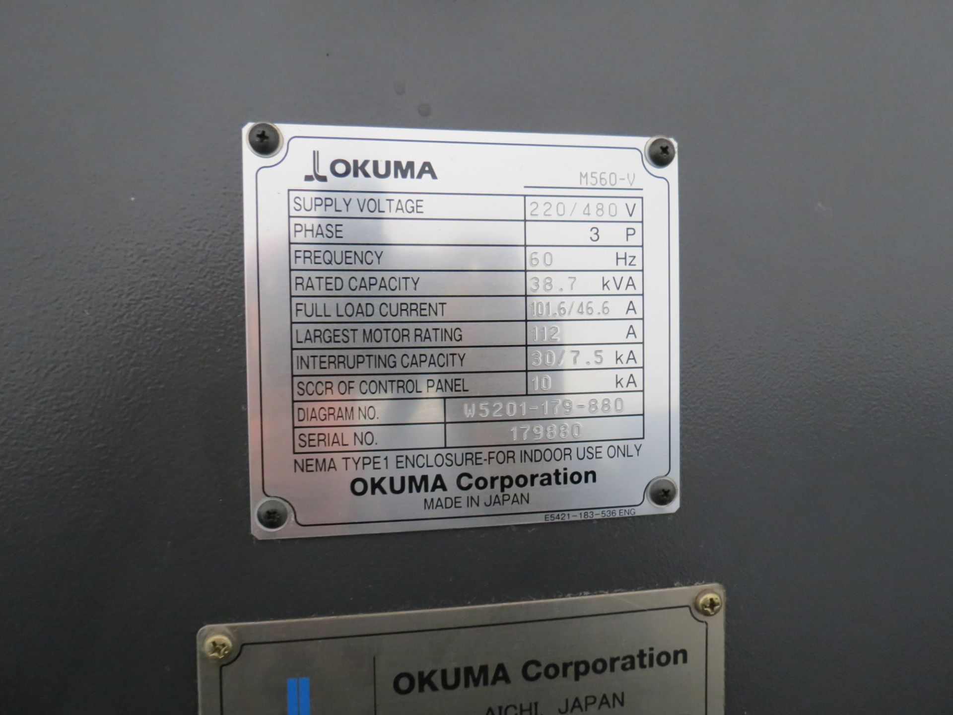 2014 OKUMA GENOS M560-V CNC VERTICAL MACHINING CENTER WITH OKUMA QSP-P300M CONTROL, SN: 179880, - Image 11 of 11