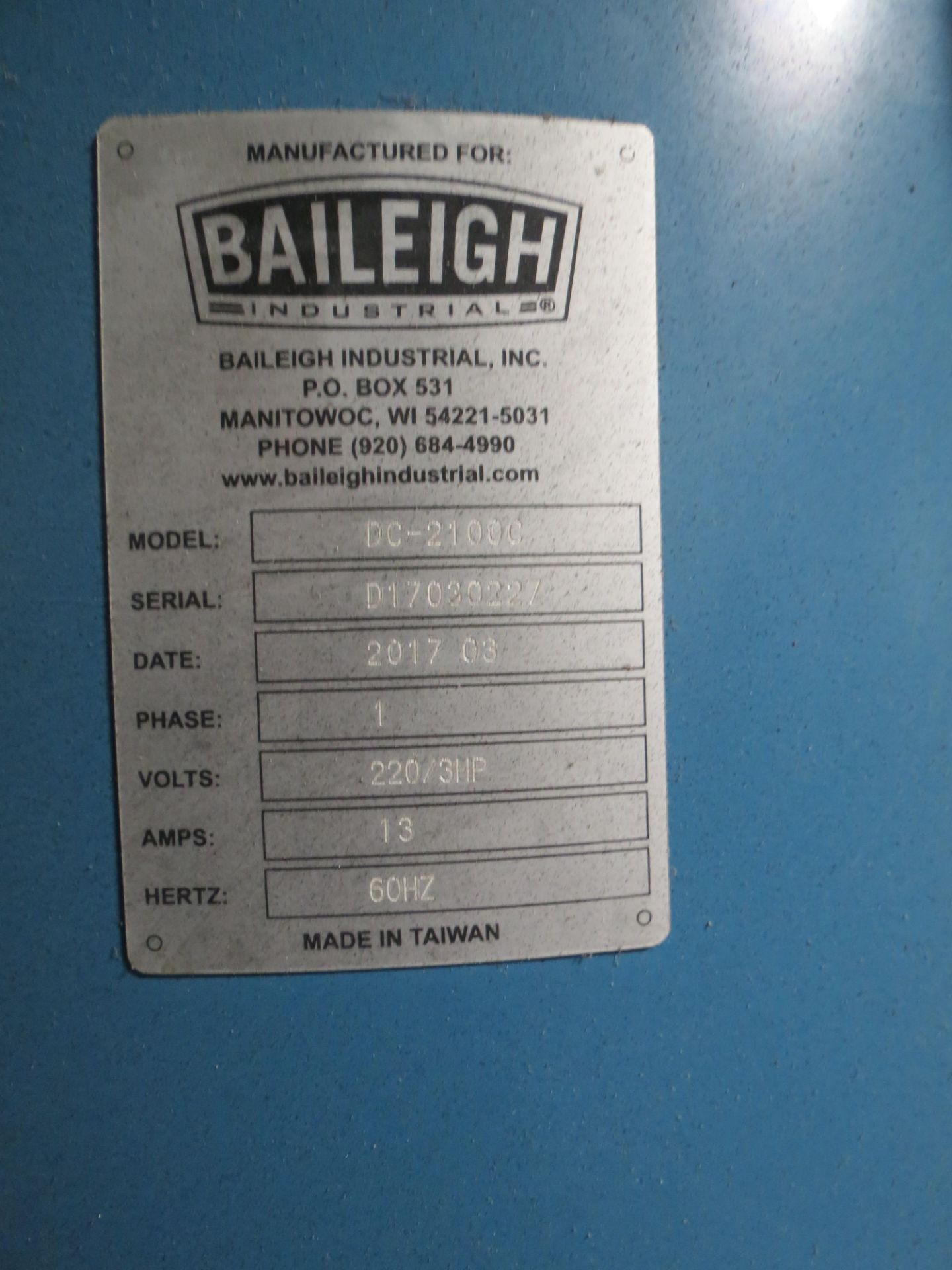 2017 BAILEIGH MDL: DC-2100C DUST COLLECTOR SN: D17030227 WITH APPROX 50 GALLON DRUM - Image 3 of 5