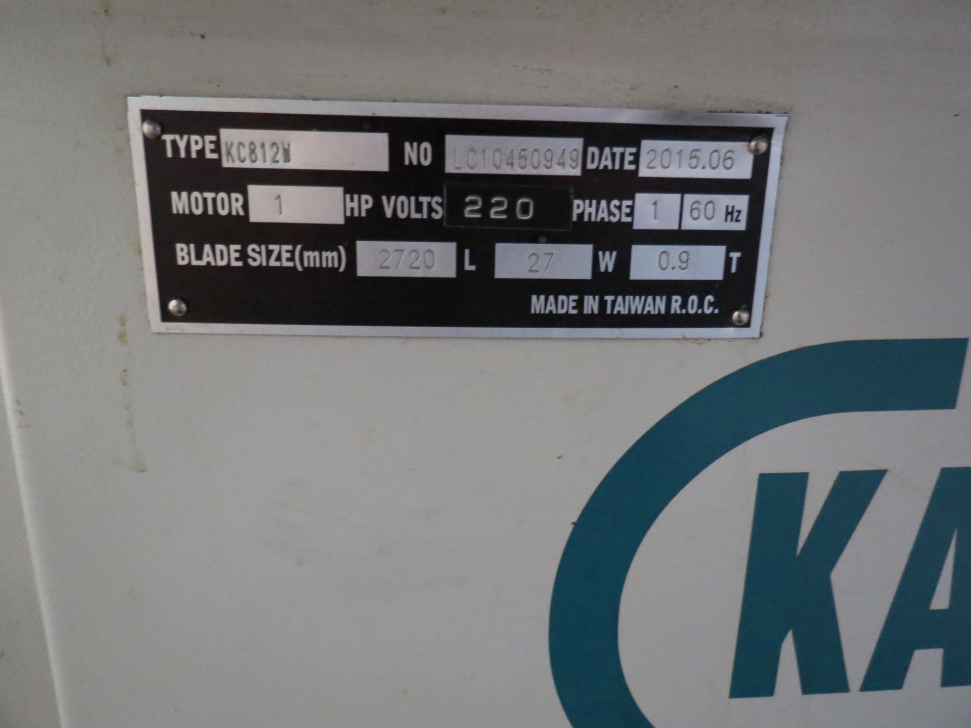 2015 CLAUSING KALAMAZOO HORIZONTAL BANDSAW, TYPE: KC812W, NO. LC10450949, BLADE SIZE (MM) 2720L X - Image 3 of 5