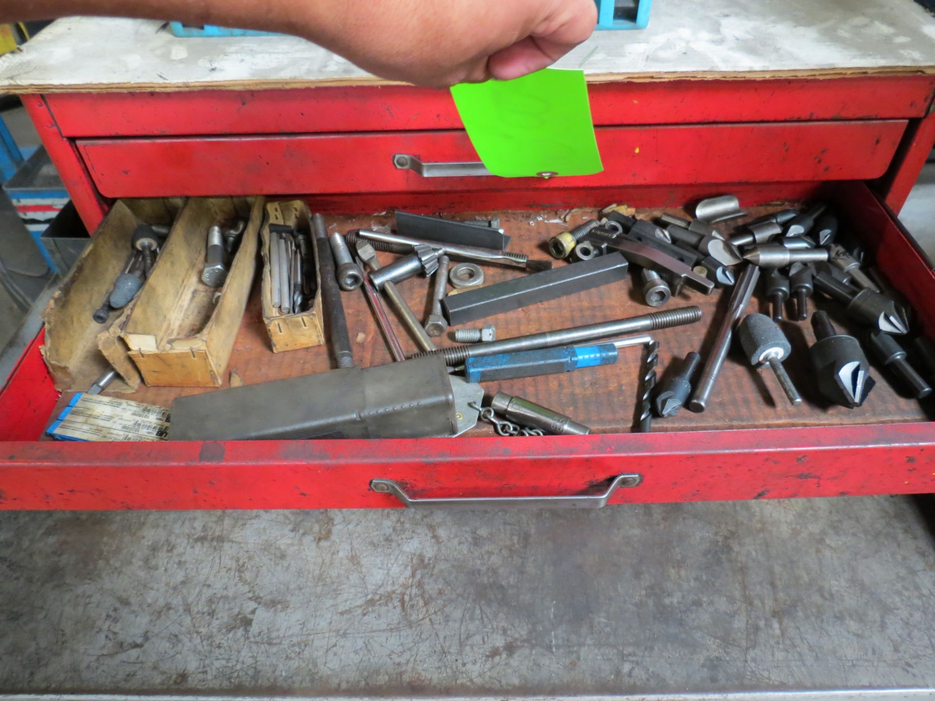 LOT 4-DRAWER TOOL CABINET & 2-DOOR CABINET WITH COLLETS, END MILLS, GRINDING POINTS. MACHINIST - Image 4 of 7