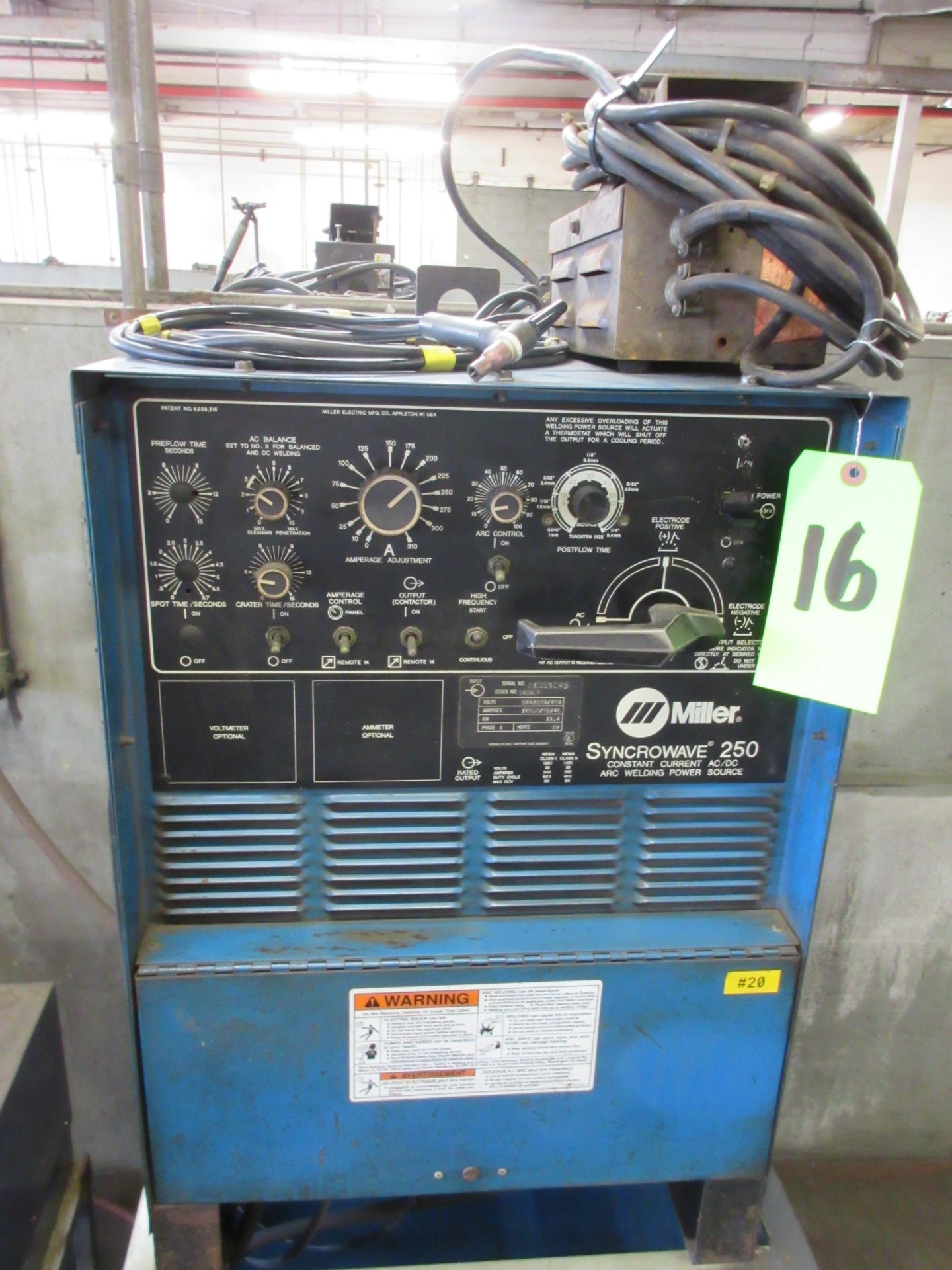 MILLER SYNCROWAVE 250 CONSTANT CURRENT AC/DC ARC WELDER W/ FOOT CONTROL