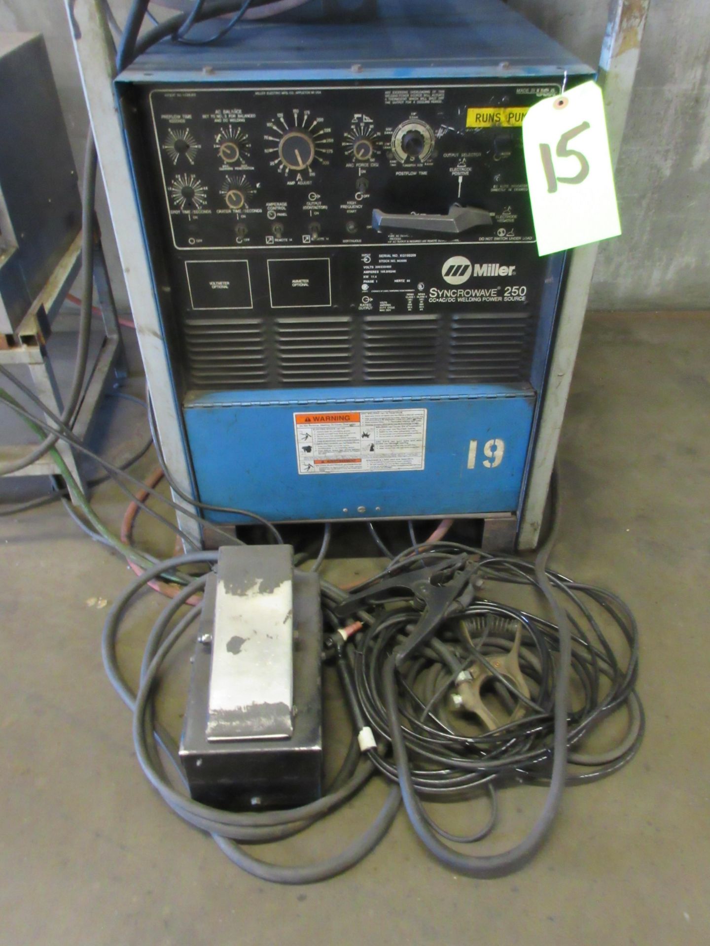 MILLER SYNCROWAVE 250 CONSTANT CURRENT AC/DC ARC WELDER W/ FOOT CONTROL