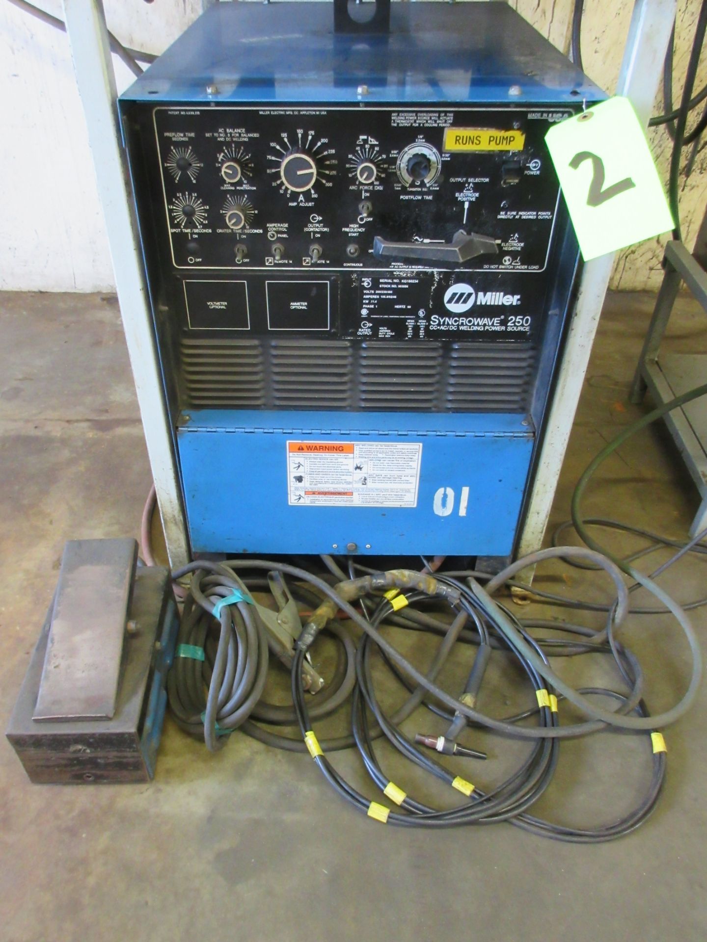 MILLER SYNCROWAVE 250 CONSTANT CURRENT AC/DC ARC WELDER W/ FOOT CONTROL