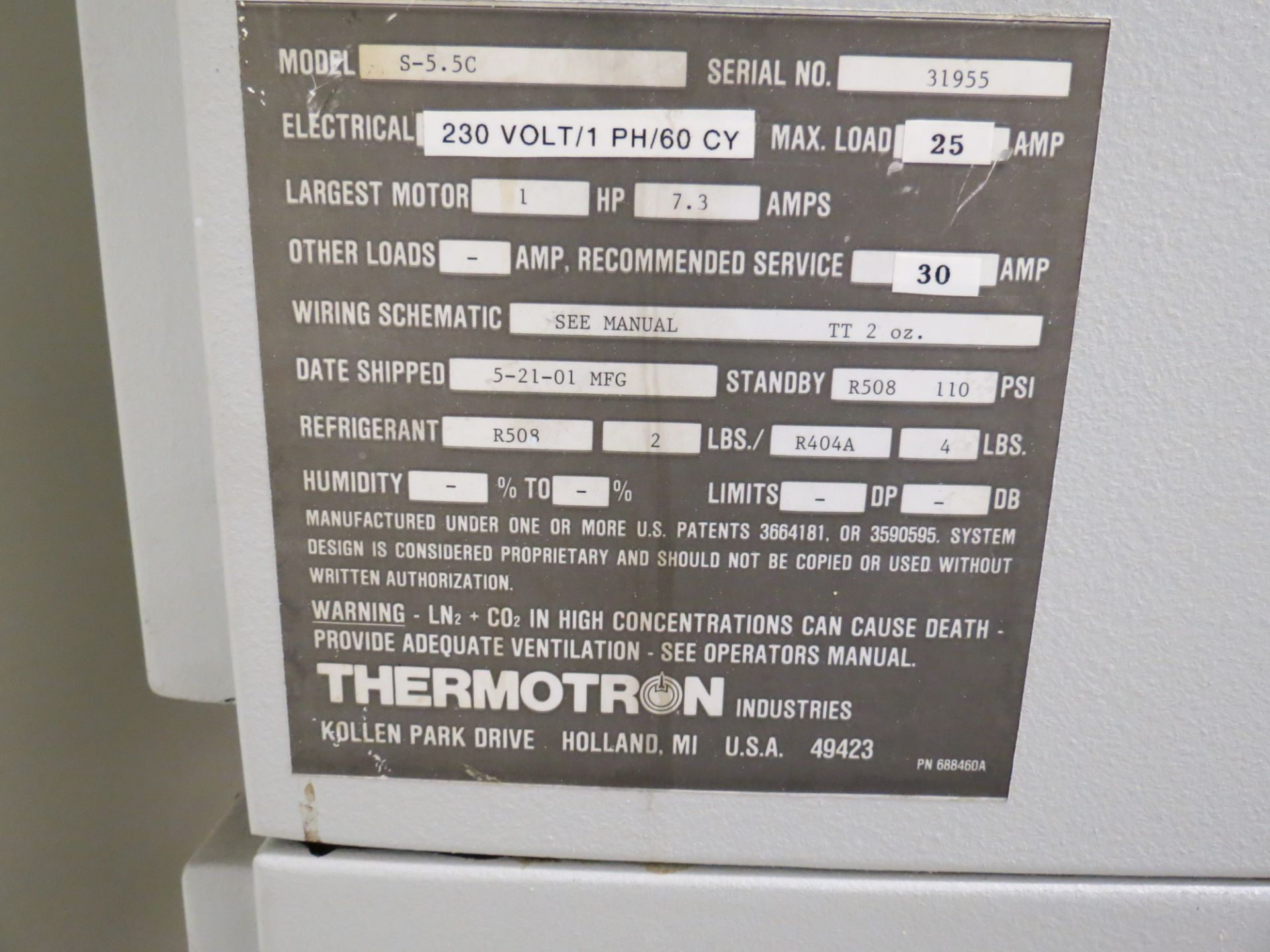 LR THERMOTRON MDL. S-5.5C ENVIRONMENTAL TEST CHAMBER, SN: 31955 - Image 5 of 5