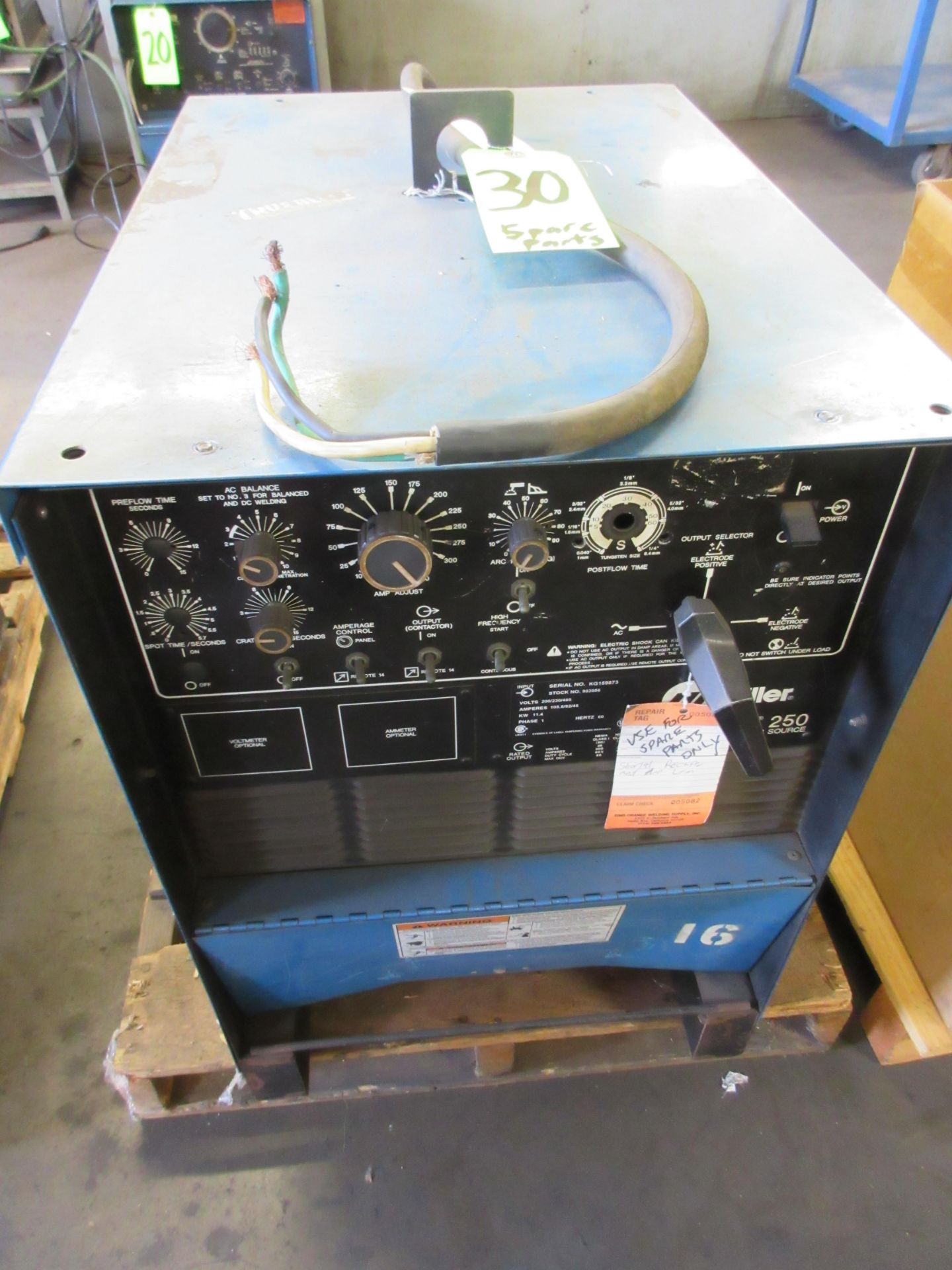 FOR SPARE PARTS ONLY! MILLER SYNCROWAVE 250 CONSTANT CURRENT AC/DC ARC WELDER