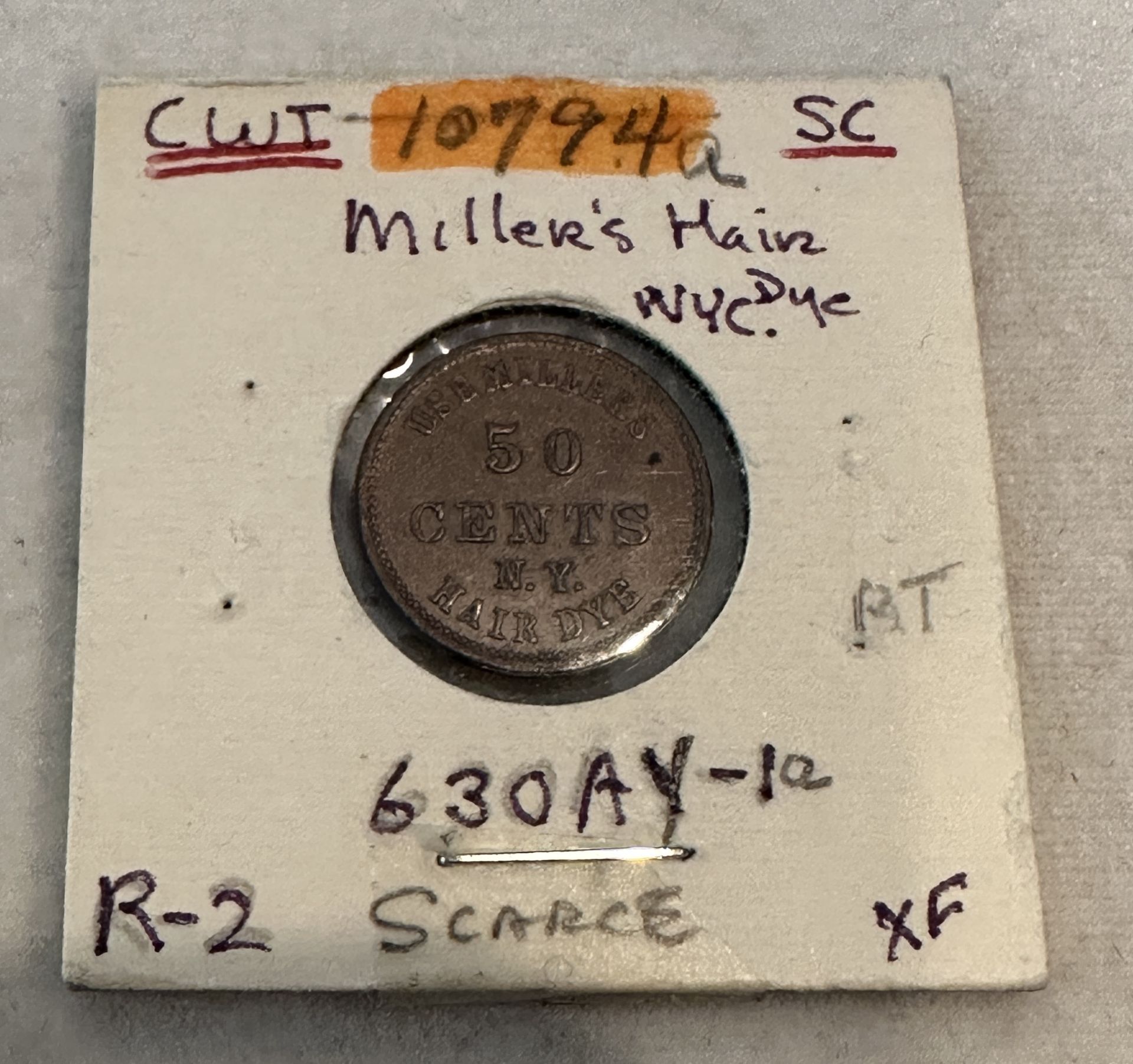 MILLERS 50 CENTS NYC COIN / DYE VERY SCARCE ITEM