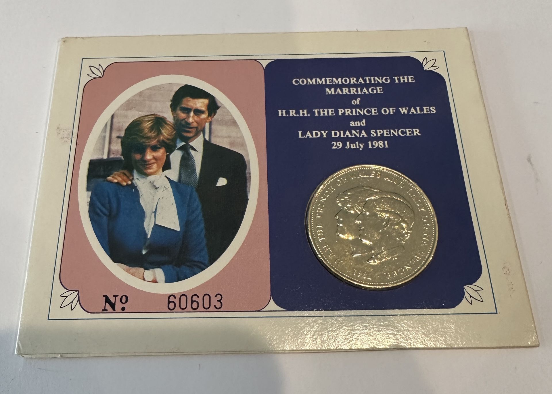 COMMEMORATIVE MARRIAGE PRINCE OF WALES DIANA RARE COIN 24 KARAT GOLD PLATE