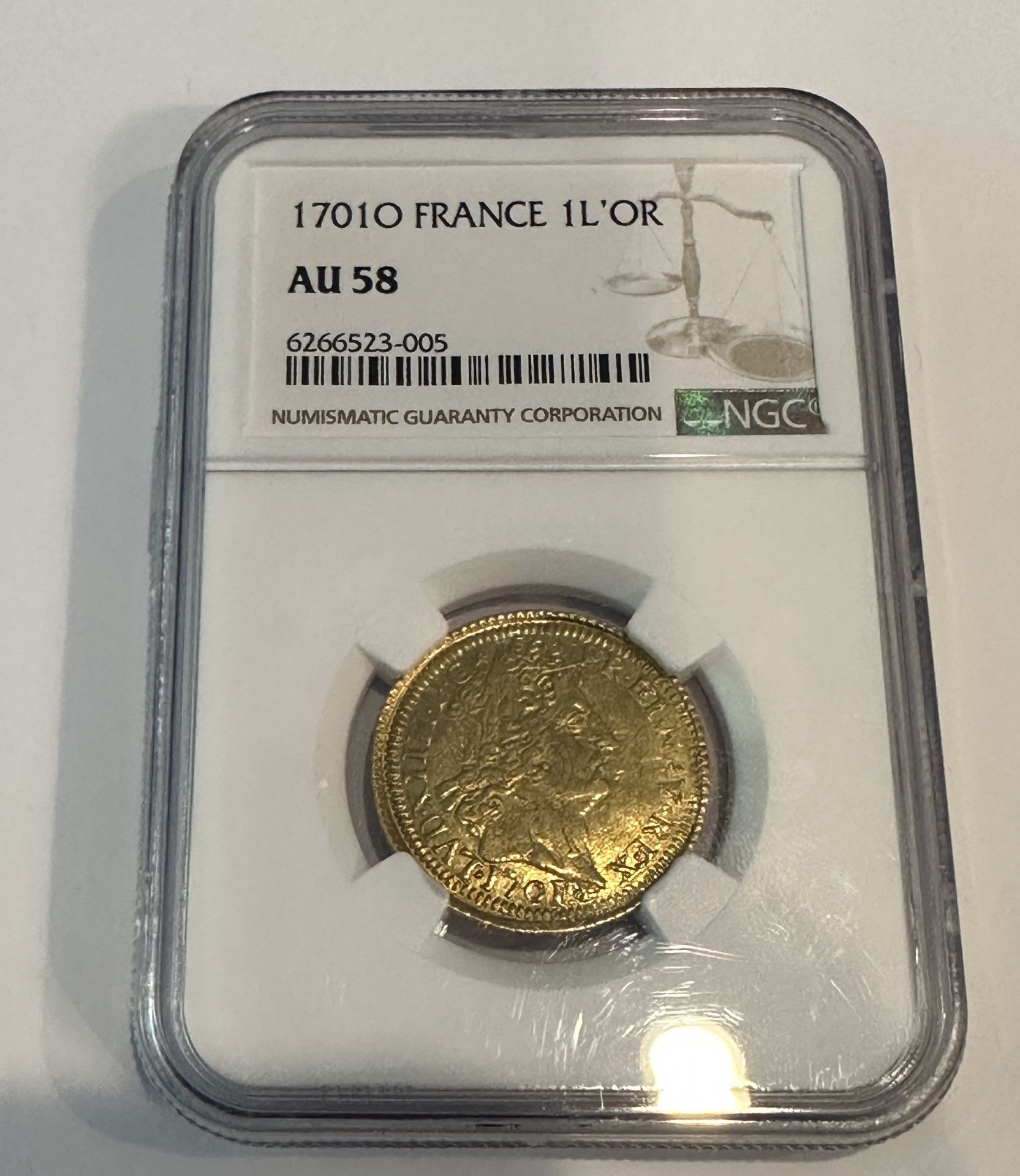 VERY RARE 1701O FRANCE 1 L'OR GOLD COIN AU 58 NGC TOP-POP