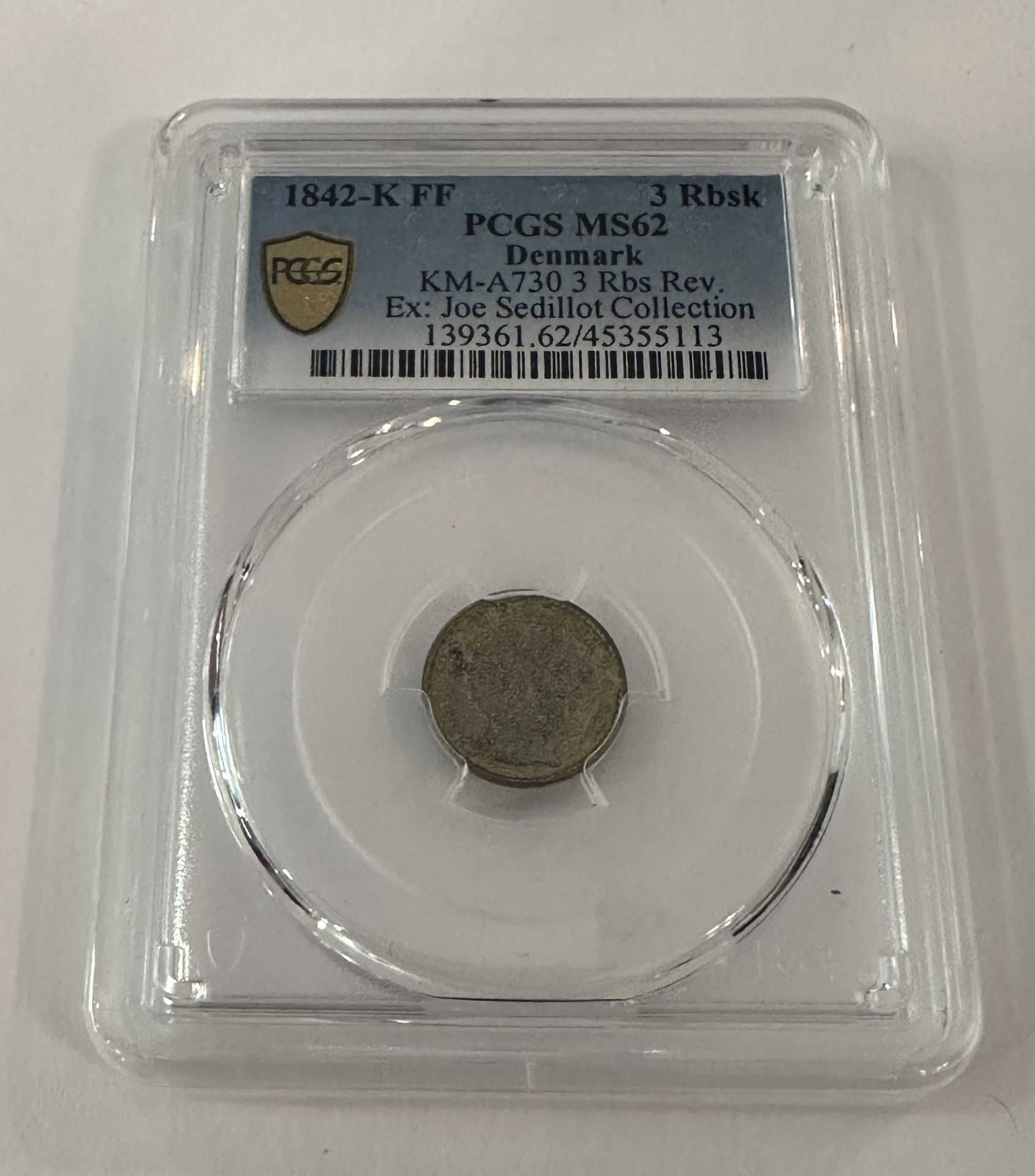 1842-K FF 3 Rbsk PCGS MS62 DENMARK COIN