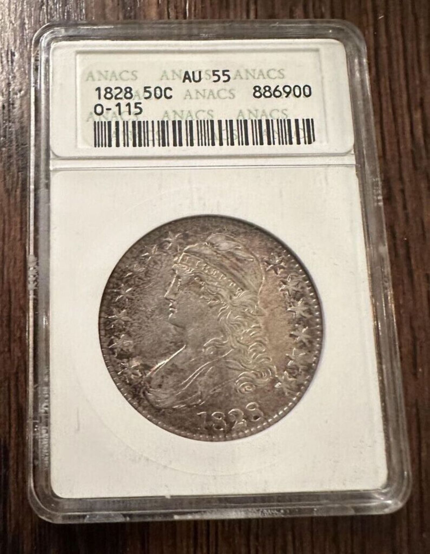 1828 50C AU55 0-115 COIN ANACS GRADED