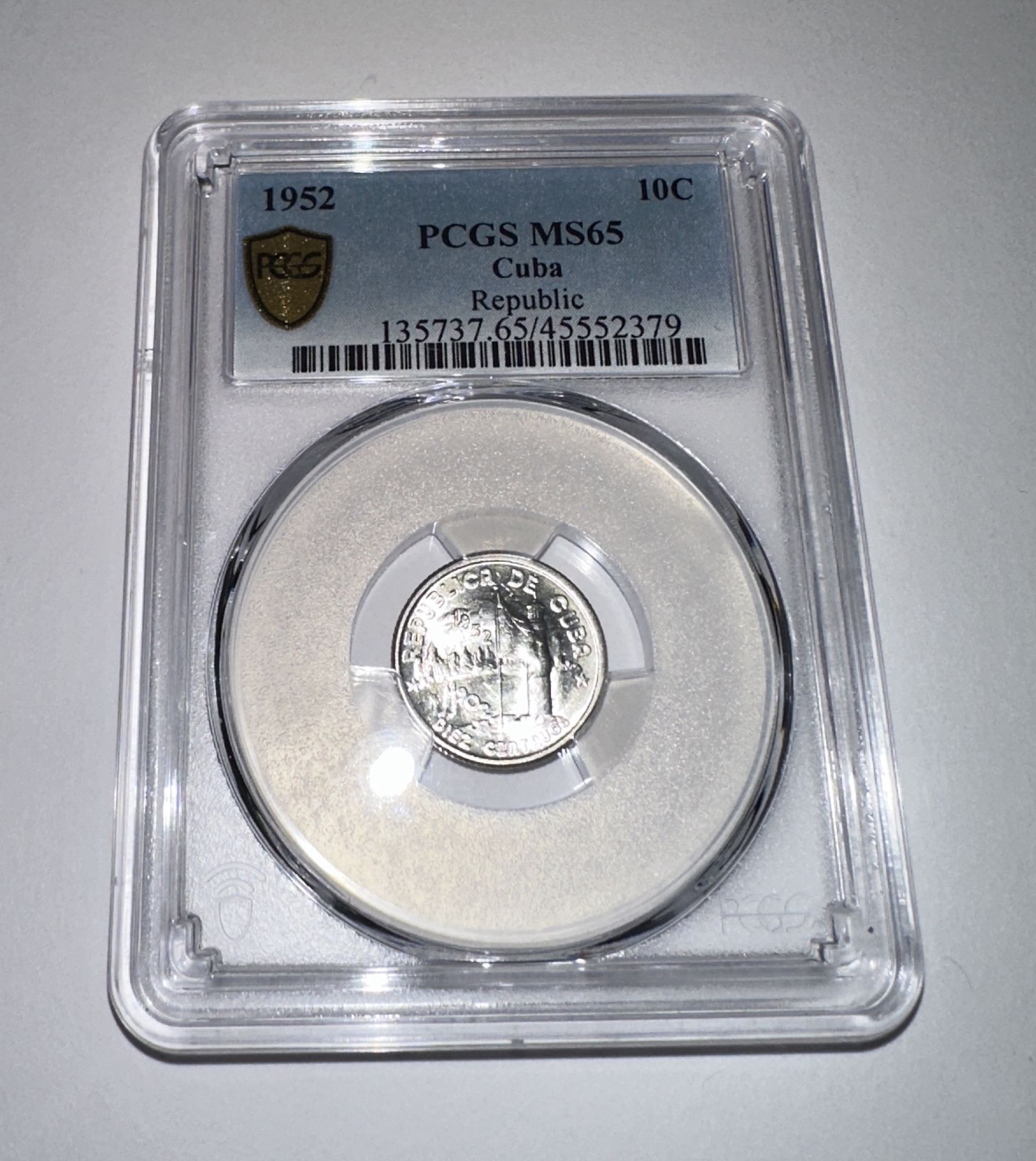 1952 PCGS MS65 CUBA REPUBLIC 10C