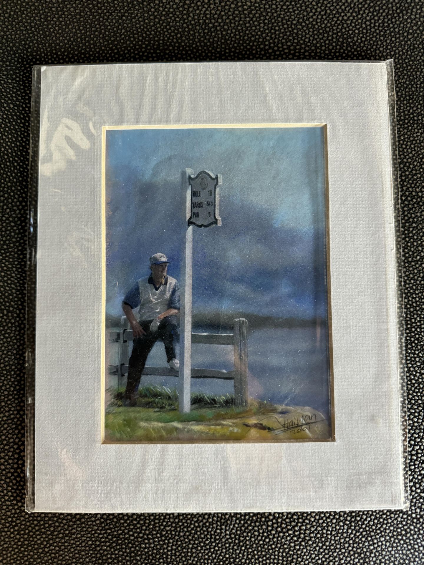 WATER COLOR SMALL 8.5X11" GOLFER ON OCEAN PAINTING