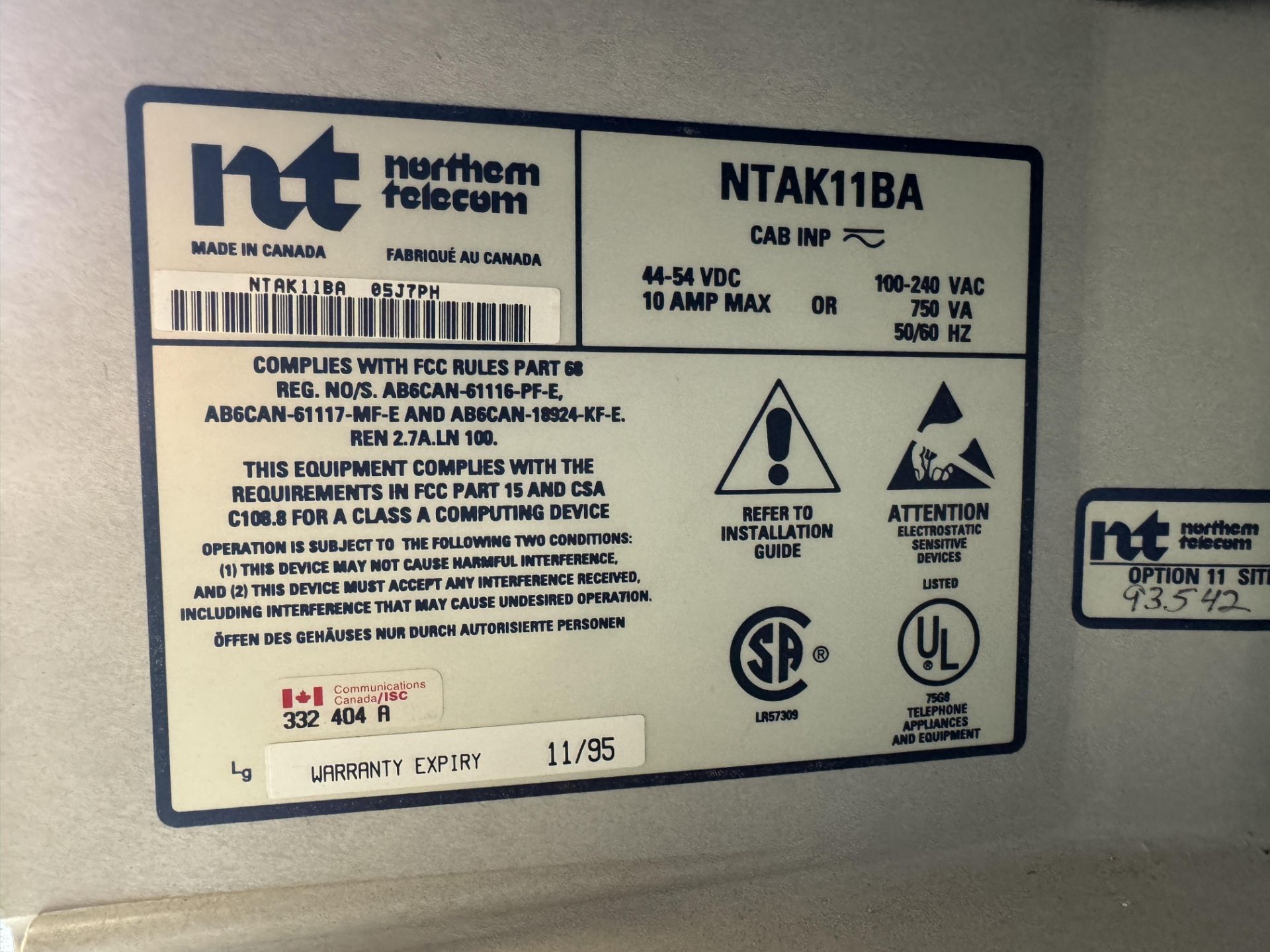 Nortel NTAK11BA Meridian 1 Option 11 Telephone System Cabinet - Image 4 of 4