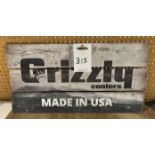 GRIZZLY COOLERS WOOD PROMO SIGN 32X16"