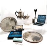 Quantity of plated ware including boxed cutlery, Highgrove shovel, trays etc.