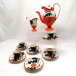 A Burley Ware Coffee set comprising coffee pot, cream jug and 5 coffee cans and saucers and spare