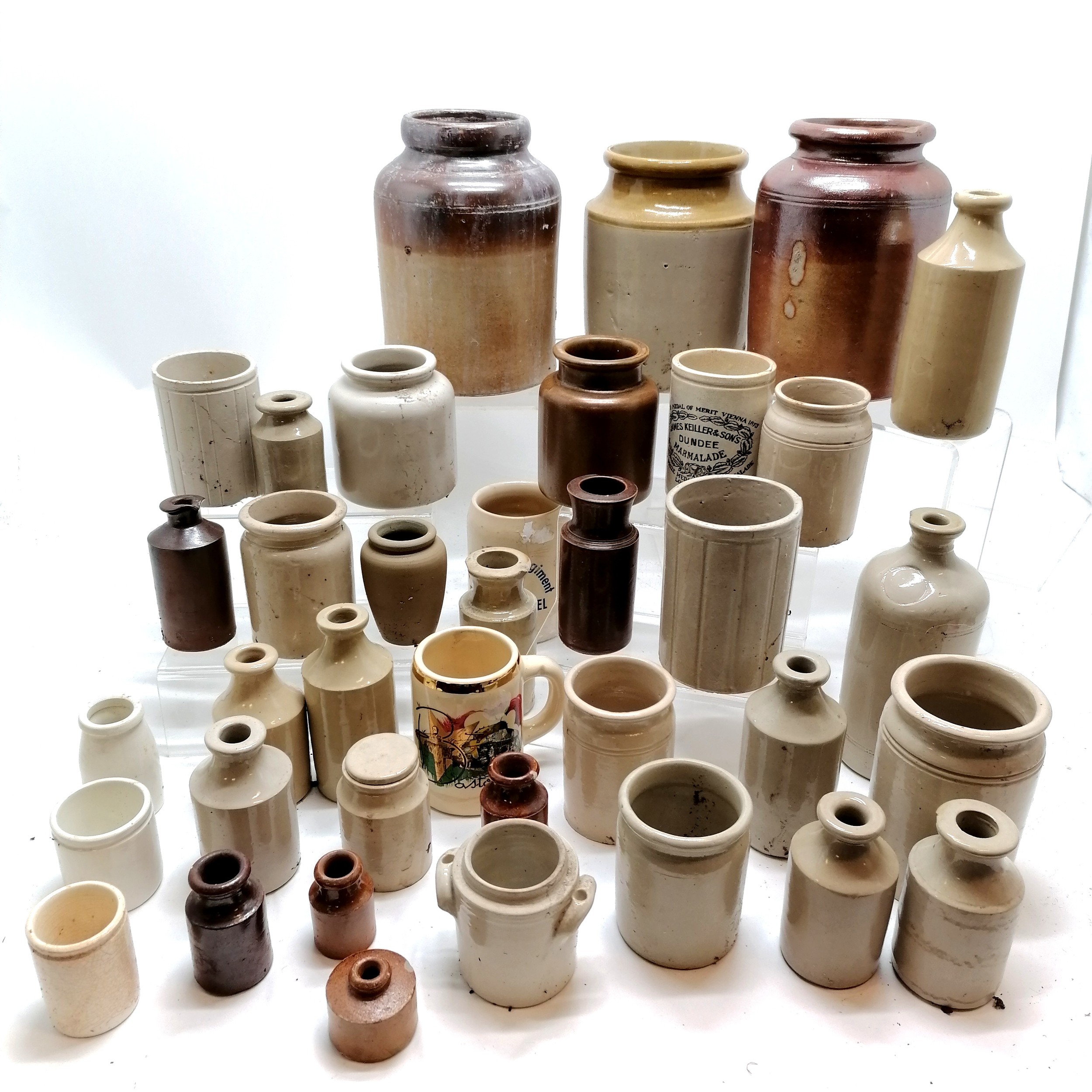 Qty of stoneware jars inc ink bottles etc