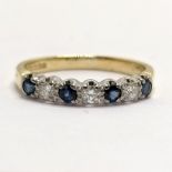 18ct hallmarked gold half eternity ring set with sapphire (4) & diamond (3) - size L & 2.5g total