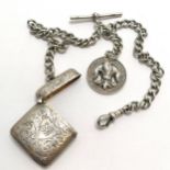Antique silver double albert chain with hand engraved vesta case & Truro Cathedral Chorosters
