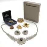 Butler & Wilson boxed necklace (50cm) + clip-on earring set, Attwood & Sawyer cello brooch in box