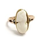 Antique 9ct hallmarked gold hand carved cameo ring - size M½ & 2.6g total weight ~ has wear to cameo