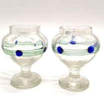 Pair of Continental glass vases with blue & green applied decoration - 15cm high & no obvious damage