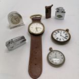 Aquascutum quartz desk clock (6cm), novelty Janine alarm clock as a wristwatch, 3 lighters inc storm