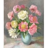 Unsigned oil painting on canvas of a vase of flowers by Dorothy Dean (1920-2005) - 61cm x 51cm