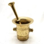 Antique bronze pestle and mortar. Mortar 11cm diameter x 11cm high. In good used condition, has been