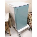 White metal medical cabinet on wheels with original key - 60cm x 60cm & 116cm high