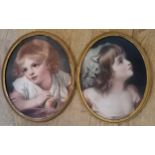 Pair of antique oval framed children portrait prints titled on reverse _ Henrietta & Golden Pippin -