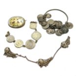 Qty of ethnic mostly silver jewellery inc bangle with attached coins (some with sweetheart names
