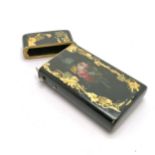 Victorian antique papier-mache sewing (?) box with hinged lid & floral hand painted detail with